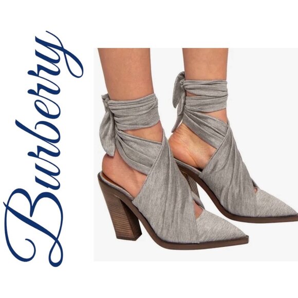 NIB BURBERRY TILLINGTON PEWTER MELANGE ANKLE WRAP SLINGBACK MULES GRAY, EU 36 - Picture 16 of 16